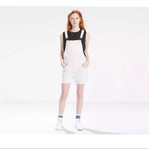 Levi's White Denim Short Overalls